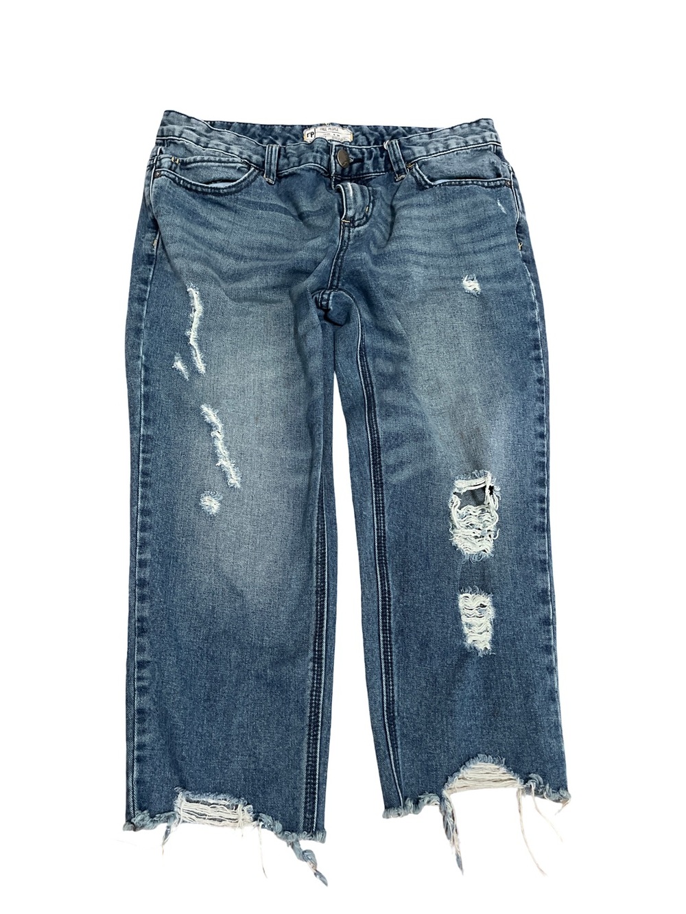 Free People Women's Size 28 Distressed Cropped Capri Jeans Raw Hem